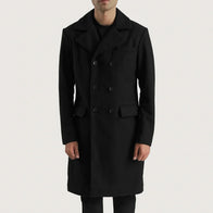 Claud Black Wool Double Breasted Coat by Dash Racegear - men Jacket view 1