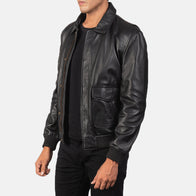 Coffmen Black A2 Leather Bomber Jacket by Dash Racegear - men Jacket view 2