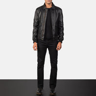 Coffmen Black A2 Leather Bomber Jacket by Dash Racegear - men Jacket view 3