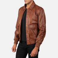 Coffmen Brown A2 Leather Bomber Jacket by Dash Racegear - men Jacket view 2