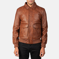 Coffmen Brown A2 Leather Bomber Jacket by Dash Racegear - men Jacket view 4