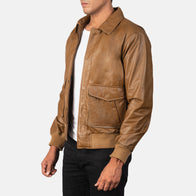 Coffmen Olive Brown A2 Leather Bomber Jacket by Dash Racegear - men Jacket view 2