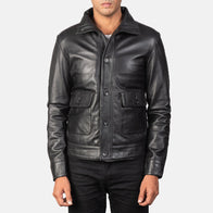 Columbus Black Leather Bomber Jacket by Dash Racegear - men Jacket view 1
