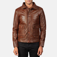 Columbus Brown Leather Bomber Jacket by Dash Racegear - men Jacket view 1