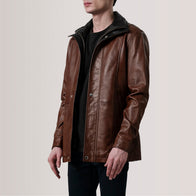 Connor Waxed Brown Leather Coat by Dash Racegear - men Jacket view 3