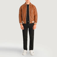 Cooper Tan Brown Leather Varsity Jacket by Dash Racegear - men Jacket view 3