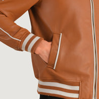 Cooper Tan Brown Leather Varsity Jacket by Dash Racegear - men Jacket view 6