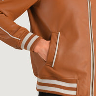 Cooper Tan Brown Leather Varsity Jacket by Dash Racegear - men Jacket view 6
