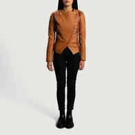 County Tan Overlap Leather Jacket by Dash Racegear - women Jacket view 4
