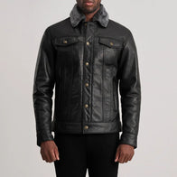 Dallis Black Leather Shearling Trucker Jacket by Dash Racegear - men Jacket view 4