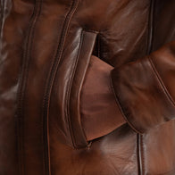 Dallis Brown Leather Shearling Trucker Jacket by Dash Racegear - men Jacket view 6