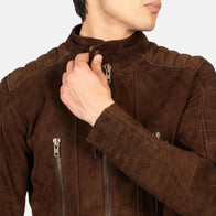 Damian Mocha Suede Biker Jacket by Dash Racegear - men Jacket view 6