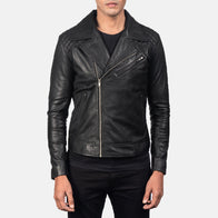 Danny Quilted Black Leather Biker Jacket by Dash Racegear - men Jacket view 3
