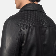 Danny Quilted Black Leather Biker Jacket by Dash Racegear - men Jacket view 6