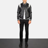 Dantee Black Leather Varsity Jacket by Dash Racegear - men Jacket view 3