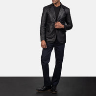 Daron Black Leather Blazer by Dash Racegear - men Jacket view 3