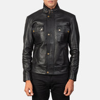 Darren Black Leather Biker Jacket by Dash Racegear - men Jacket view 1