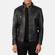 Darren Black Leather Biker Jacket by Dash Racegear - men Jacket view 3
