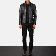 Darren Black Leather Biker Jacket by Dash Racegear - men Jacket view 4