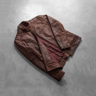 Dean Brown Leather Biker Jacket by Dash Racegear - men Jacket view 8