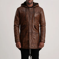 Delvin Distressed Brown Leather Parka by Dash Racegear - men Jacket view 4