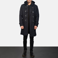 Drake Black Wool Hooded Duffle Coat by Dash Racegear - men Jacket view 3