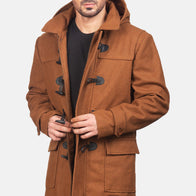 Drake Khaki Wool Hooded Duffle Coat by Dash Racegear - men Jacket view 6
