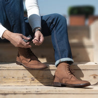 Duster Brogues Derby Oil Pull-up Brown Leather Boots by Dash Racegear - men Leather Shoes view 9