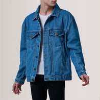 Eddie Dark Blue Oversized Denim Trucker Jacket by Dash Racegear - men Jacket view 1