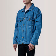 Eddie Dark Blue Oversized Denim Trucker Jacket by Dash Racegear - men Jacket view 3