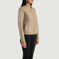 Elixir Beige Collarless Leather Jacket by Dash Racegear - women Jacket view 2