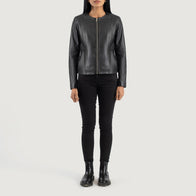 Elixir Black Collarless Leather Jacket by Dash Racegear - women Jacket view 3