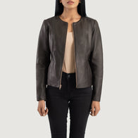 Elixir Brown Collarless Leather Jacket by Dash Racegear - women Jacket view 1