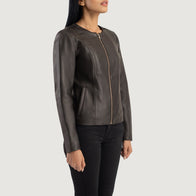 Elixir Brown Collarless Leather Jacket by Dash Racegear - women Jacket view 2