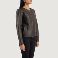 Elixir Brown Collarless Leather Jacket by Dash Racegear - women Jacket view 2