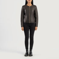 Elixir Brown Collarless Leather Jacket by Dash Racegear - women Jacket view 3