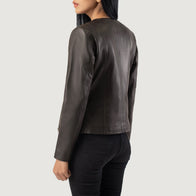 Elixir Brown Collarless Leather Jacket by Dash Racegear - women Jacket view 5