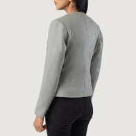 Elixir Grey Collarless Leather Jacket by Dash Racegear - women Jacket view 3