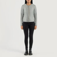 Elixir Grey Collarless Leather Jacket by Dash Racegear - women Jacket view 4