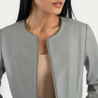 Elixir Grey Collarless Leather Jacket by Dash Racegear - women Jacket view 5
