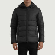 Erico Black Hooded Puffer Jacket by Dash Racegear - men Jacket view 1
