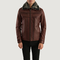 Evan Hart Fur Brown Leather Jacket by Dash Racegear - men Jacket view 1