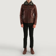 Evan Hart Fur Brown Leather Jacket by Dash Racegear - men Jacket view 4