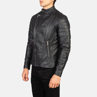 Faisor Black Leather Biker Jacket by Dash Racegear - men Jacket view 2