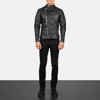 Faisor Black Leather Biker Jacket by Dash Racegear - men Jacket view 3