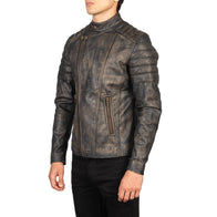 Faisor Distressed Brown Leather Biker Jacket by Dash Racegear - men Jacket view 2