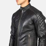 Fernando Quilted Black Leather Biker Jacket by Dash Racegear - men Jacket view 6