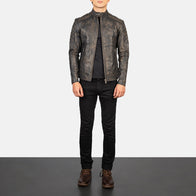 Fernando Quilted Distressed Brown Leather Biker Jacket by Dash Racegear - men Jacket view 3