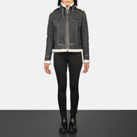 Fiona Black Hooded Shearling Leather Jacket by Dash Racegear - women Jacket view 3