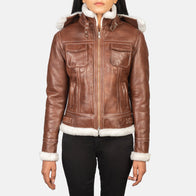 Fiona Brown Hooded Shearling Leather Jacket by Dash Racegear - women Jacket view 1
